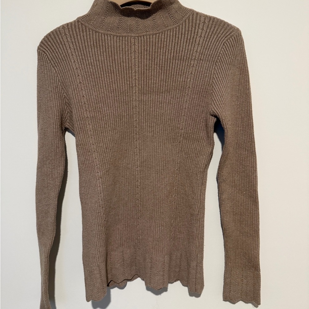 Milano Taupe Ribbed Turtleneck Sweater